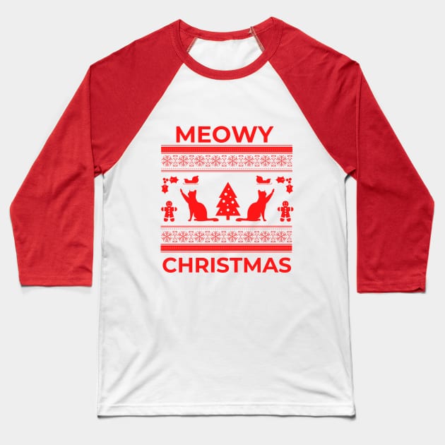 Ugly Christmas Sweater, Christmas Sweatshirt, Funny Christmas Sweater, Meowy Christmas, Cat Christmas Sweater, Christmas Sweater Baseball T-Shirt by sabrina.seeto@gmail.com